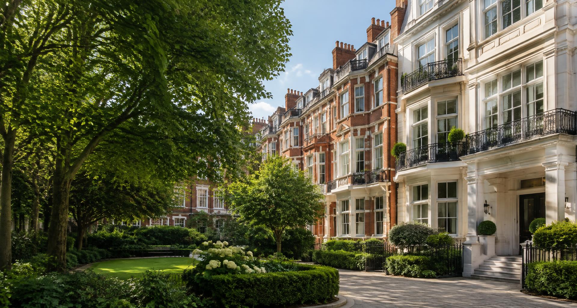 Elegant London residential properties overlooking a landscaped courtyard